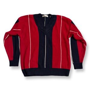 John Ashford | Vintage Red & Navy V-Neck Sweater